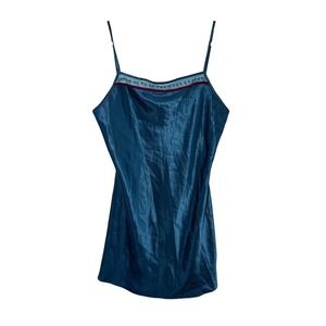 California Dynasty Vintage Teal Blue Satin Slip Dress Nightgown Medium USA 90s